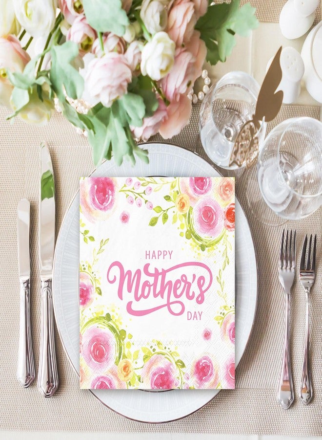 Whaline 80Pcs Mother's Day Paper Napkin Watercolor Pink Floral Disposable Napkins Rose Flower Luncheon Dinner Napkin for Spring Mother's Day Supplies - Image 4